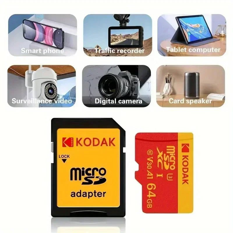 KODAK Micro SD Card 32GB-256GB UHS-I U3 V30 High Speed TF Memory Card for Smartphone Tablet Sports Camera with Adapter 16G