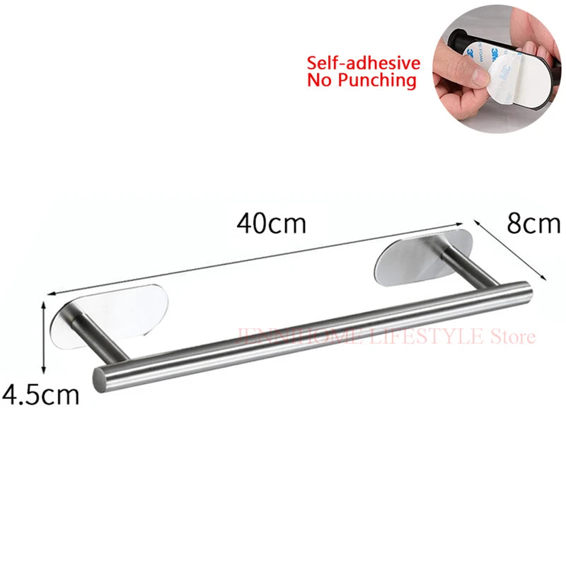 No Drill Toilet Paper Holder Wall Mount Self Adhesive Stainless Steel Towel Bar Ring Tissue Roll Dispenser For Bathroom Kitchen