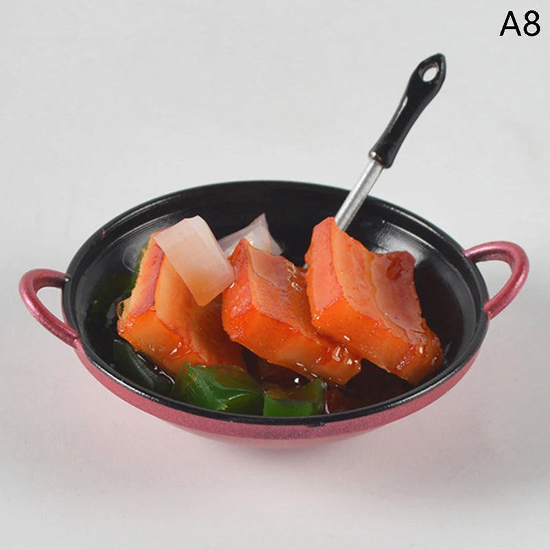 1/12 Dollhouse Miniature Accessories Mini Metal Cooking Pot with Food Simulation Kitchen Kitchenware Model Toy Doll House Decor