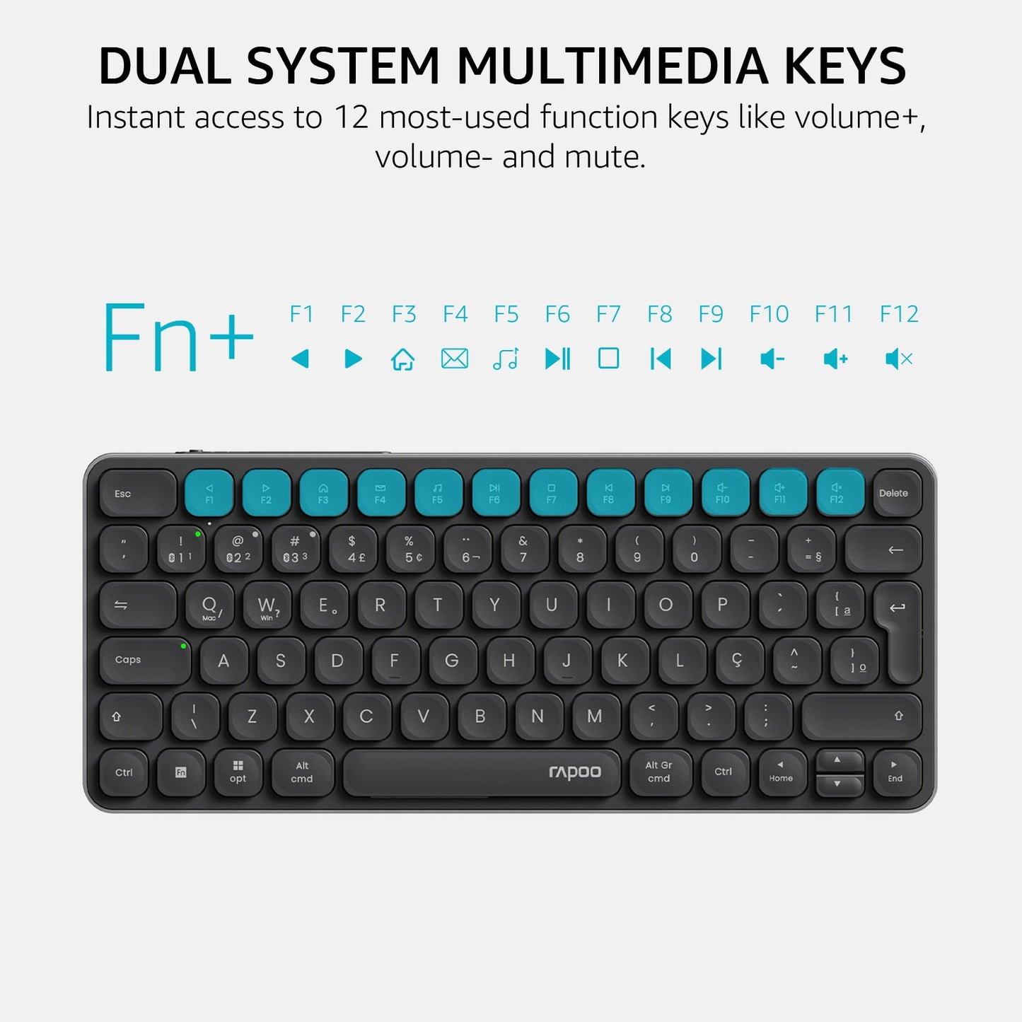 Rapoo E9050L/9010M ABNT2 Portuguese Brazil Multi-Device Bluetooth Wireless Keyboard Black Color with Multimedia Key