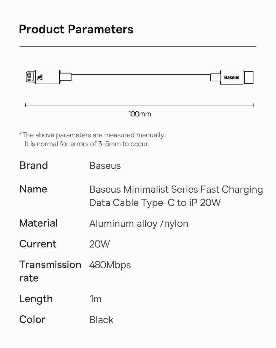 Baseus USB Cable For iPhone 13 12 11 pro max iPhone USB Cable Fast Charging For iPhone X XR 8 USB Type C to lightning Cable