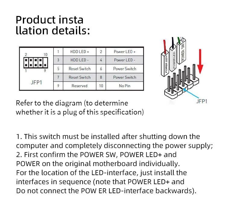 COOLCIRC Computer Desktop External Switch Blue LED Light PC Motherboard External Start Power On/Off Button For Home Office ﻿