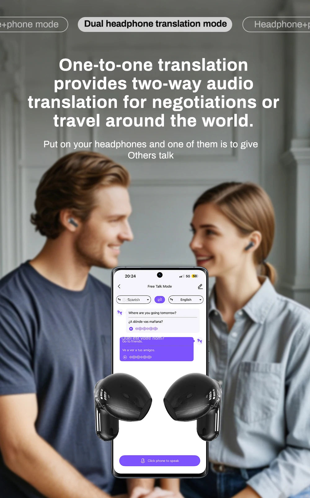 [Ultra HD Screen] HTC NE20 Earphones Bluetooth V6 TWS Sports Wireless Headphones AI Translator Earbud In-Ear Noise Reduction Mic