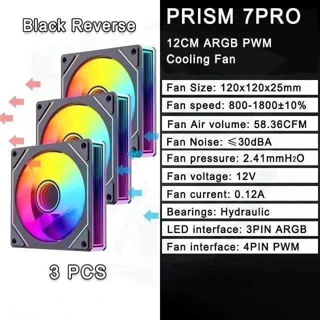 LDPCSJ PRISM 4 RS 12cm ARGB 4 Pin Computer Case Fan Quiet Cooling 12V Large Air Volume 1200RPM for Desktop Gaming PC Build