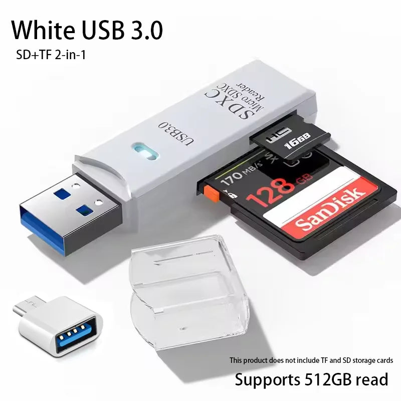 2-in-1 Multi Functional  USB 3.0 Card ReaderMiniSD TFMemoryCardReaderUSBFlashDrive CardreaderAdapter For PCLaptops Accessories