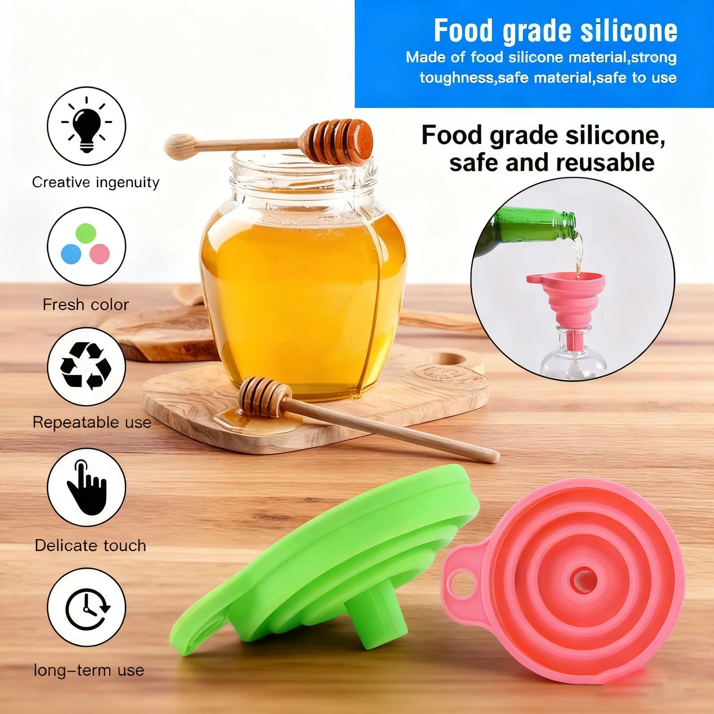 1PC Kitchen Silicone Collapsible Funnel Foldable-Cooking-Food-Grade for Filling Bottles Perfume Capsules Fry Oil Filter
