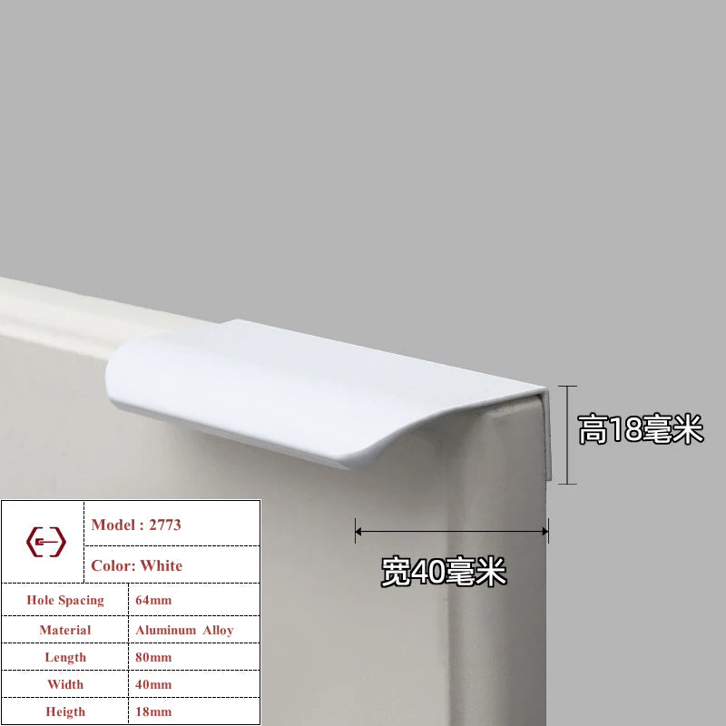 Modern White Length Cabinet Handle Hidden Kitchen Cabinet Drawer Pull Furniture Cupboard Wardrobe Door Knob Hardware Long Handle