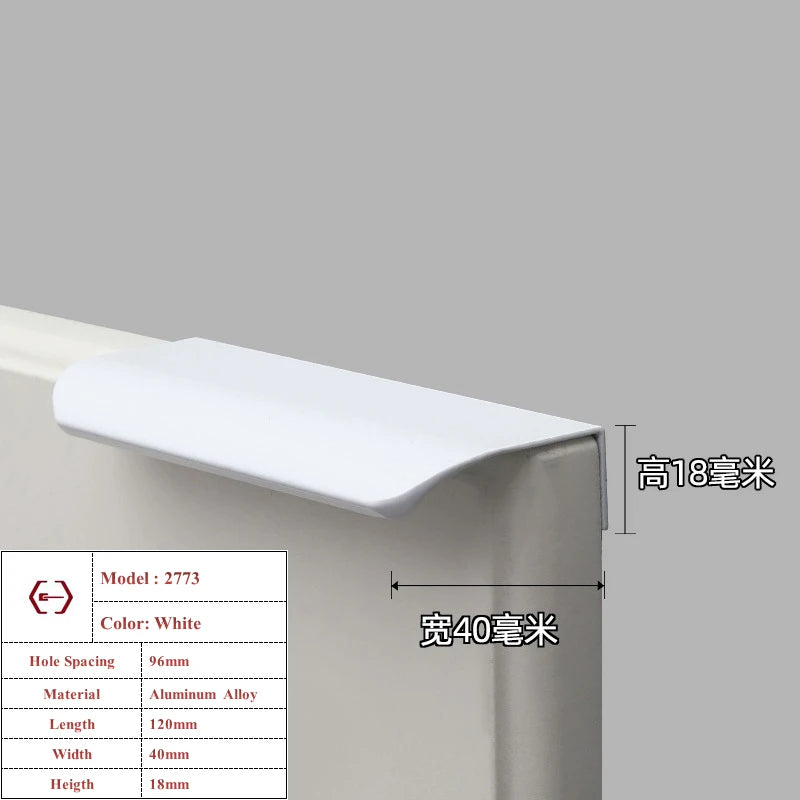 Modern White Length Cabinet Handle Hidden Kitchen Cabinet Drawer Pull Furniture Cupboard Wardrobe Door Knob Hardware Long Handle