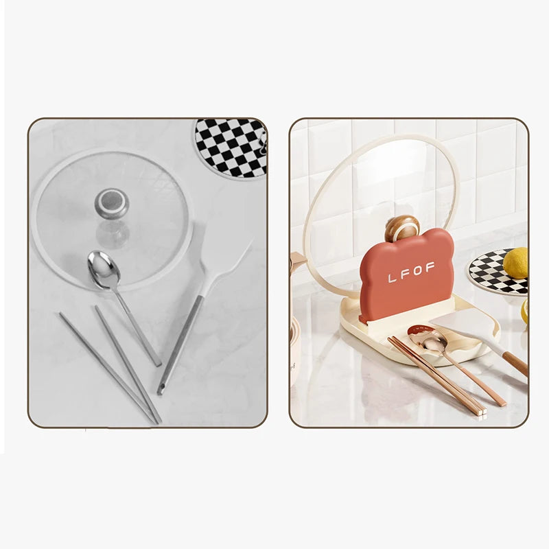 1 Piece Pot Lid Rack Stove Top Spoon Organizer Kitchen Countertop Heat Resistant Lid Holder Cute Cooking Utensil