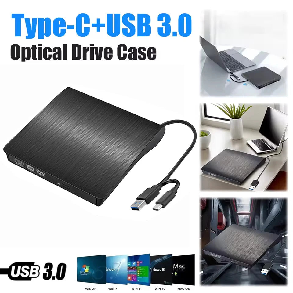 New Drive Enclosure 9.5mm USB 3.0 Type C SATA External DVD CD-ROM RW Player Optical Drives Enclosure Case for Laptop PC Desktop