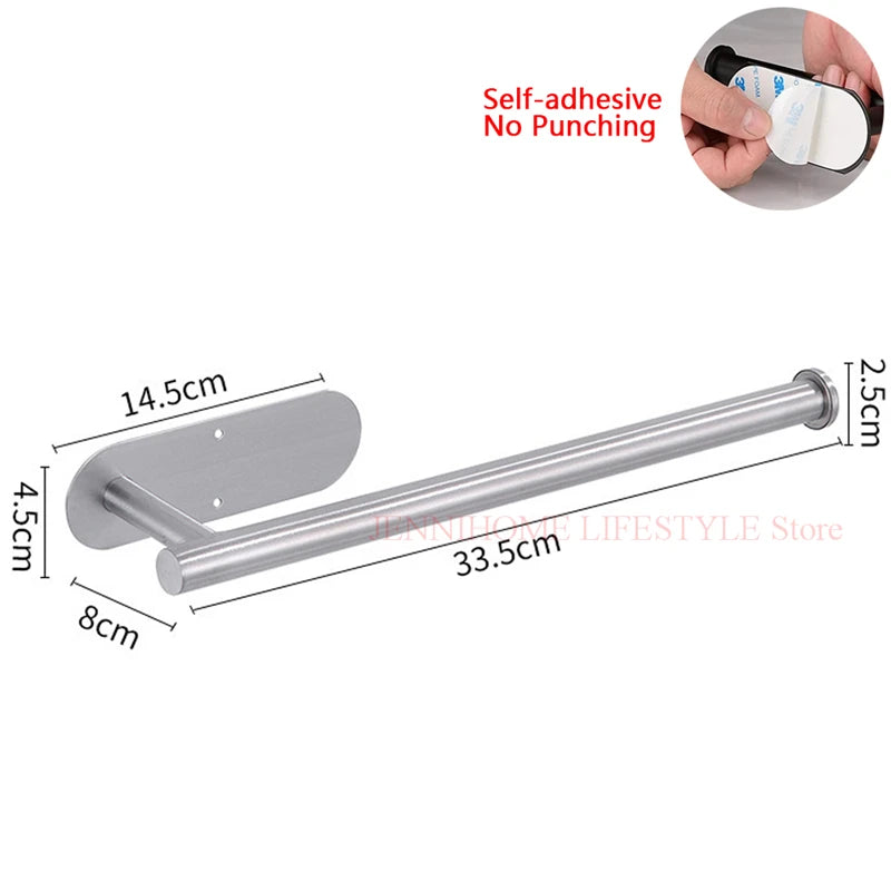 No Drill Toilet Paper Holder Wall Mount Self Adhesive Stainless Steel Towel Bar Ring Tissue Roll Dispenser For Bathroom Kitchen