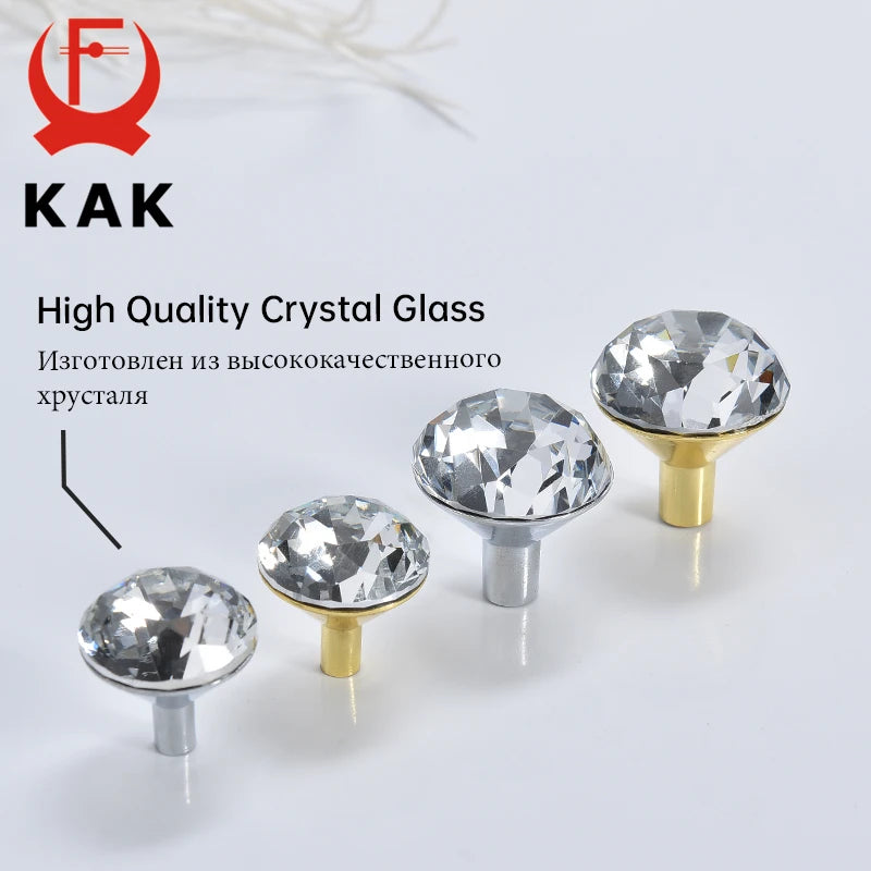 KAK Gold Diamond Crystal Glass Cabinet Knobs and Handles Cupboard Door Pulls Zinc Alloy Kitchen Handle Furniture Door Hardware