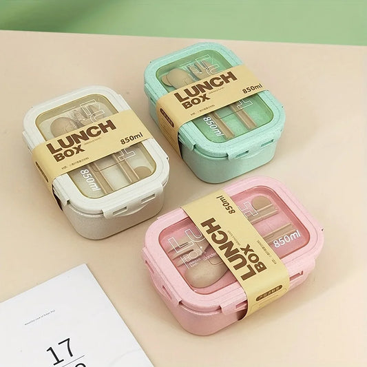 1pc Wheat Straw Lunch Box, Bento Box for Students, Portable Sealed Compartment Lunch Container for Microwave,back to school