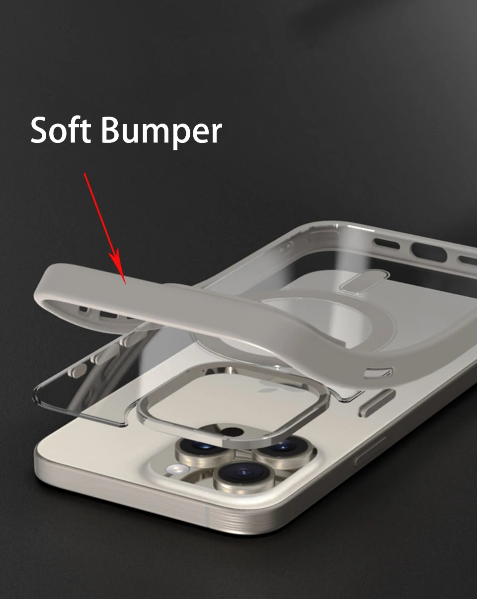 Luxury For Magsafe Transparent Case For iPhone 17 16 15 14 13 12 11 Pro Max Plus Air Magnetic Wireless Charge Cases Clear Cover