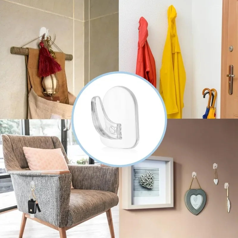 50/100PCS Mini Clear Wall Hooks Self Adhesive Transparent Sticky Hanger Wall Decor Hook Home Kitchen Bathroom Storage Organizers