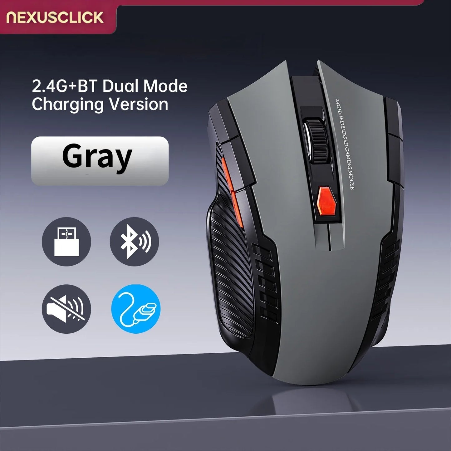 NEXUSCLICK Wireless Optoelectronic Mouse,1600DPI 6 Silent clicks New Game&Craft Gift Mice in Stock USB Receiver for Office Gamer
