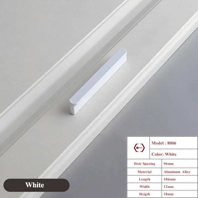 Modern White Length Cabinet Handle Hidden Kitchen Cabinet Drawer Pull Furniture Cupboard Wardrobe Door Knob Hardware Long Handle