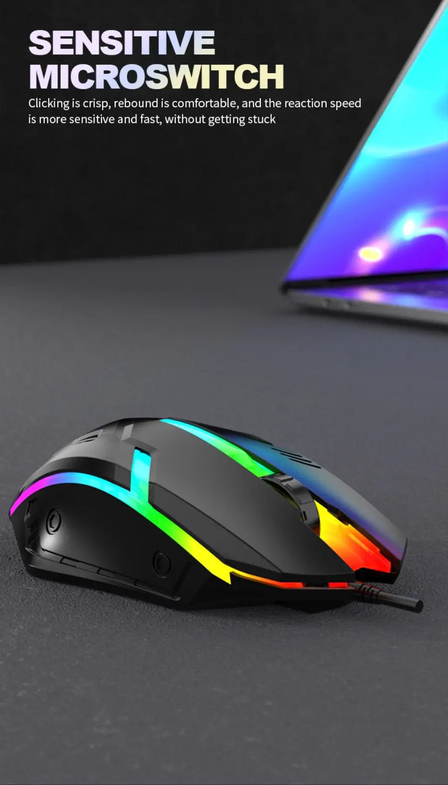 S1 Wired 3 Keys Mouse Colorful Lighting Gaming and Office For Microsoft Windows and Apple IOS System
