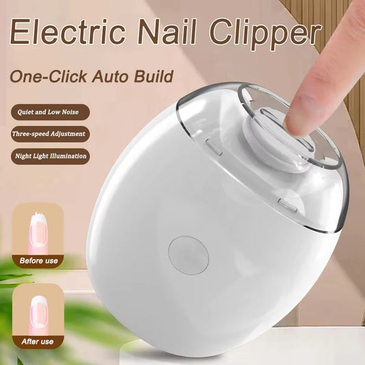 2-In-1 Portable Electric Nail File Built In LED Light Safe Automatic Nail Grinder Manicure Care Kit For Baby And Adult Home Daily Use