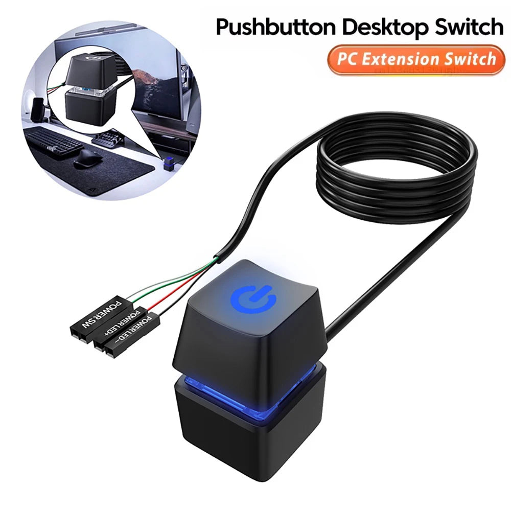 Computer External Switch Button Power Cable LED Light PC Motherboard Desktop External Start Power On/Off Button For Home Office