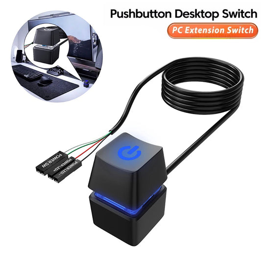 Computer External Switch Button Power Cable LED Light PC Motherboard Desktop External Start Power On/Off Button For Home Office