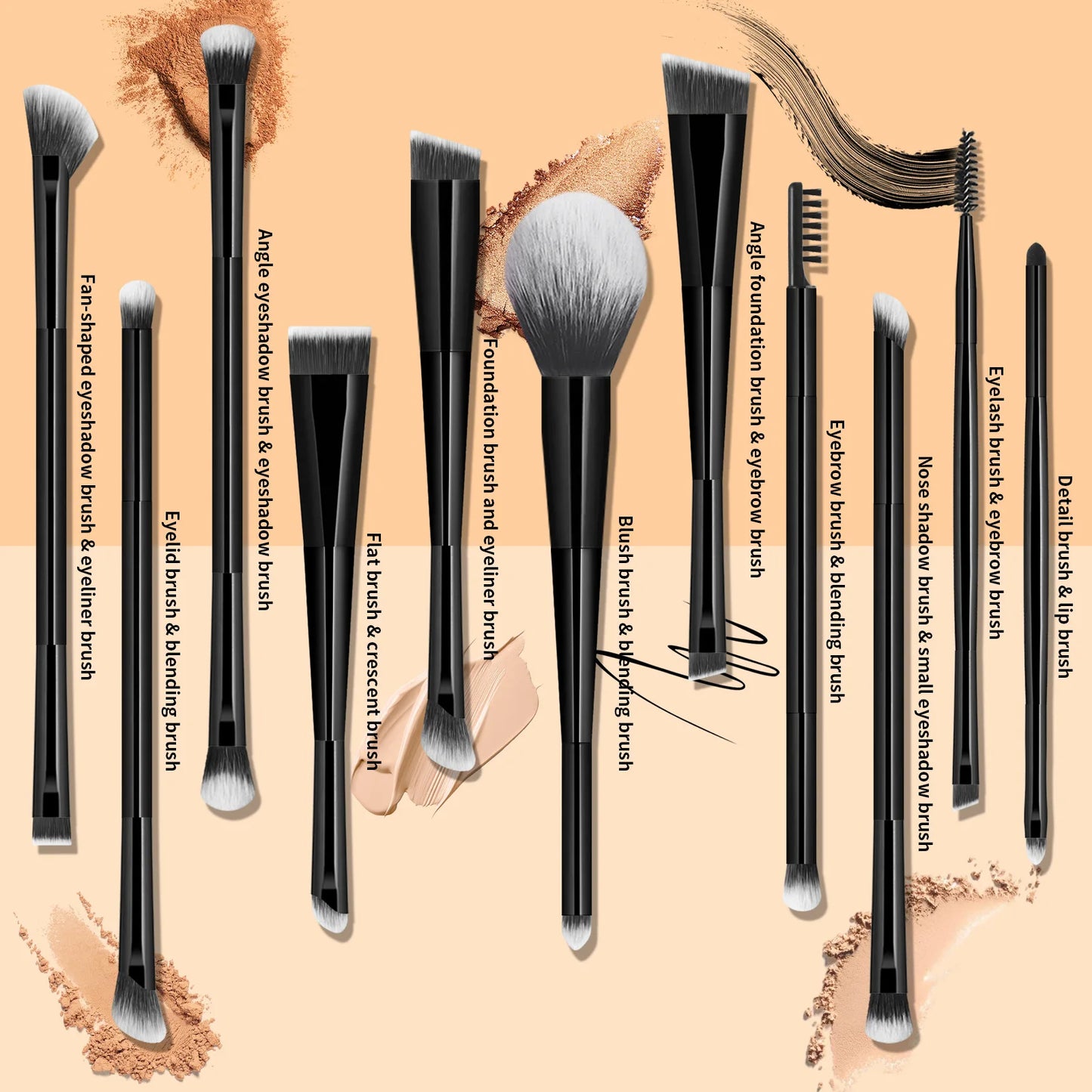 11 full set of eye makeup brushes, double-head design, eyeshadow brush, smudge brush, eyebrow brush, full set of beauty tools