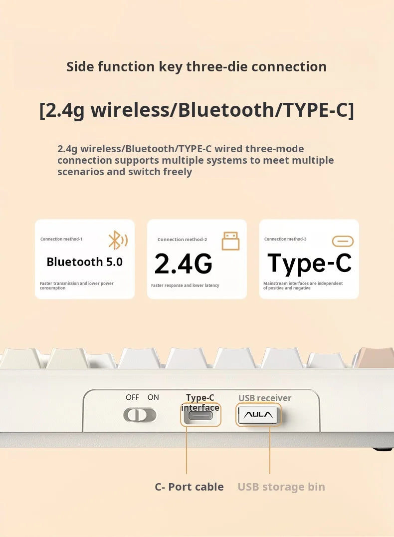 AULA F108Pro/F108 Wireless Bluetooth tri-mode connection, multi-functional display, Gasket structure, RGB lighting effects