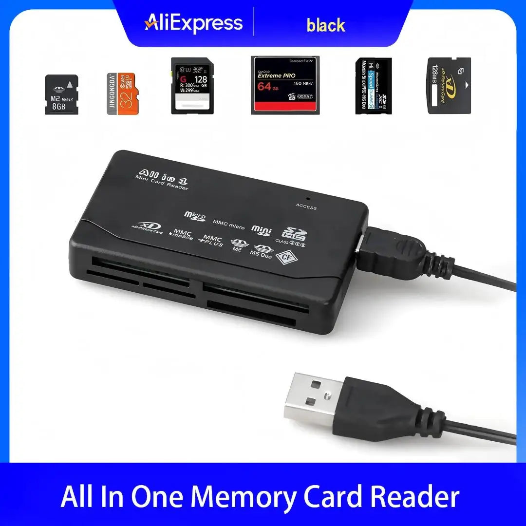 USB All-In-One Memory Card Reader External for SD SDHC Mini Micro M2 MMC XD CF Compatible with MP3 Digital Camera