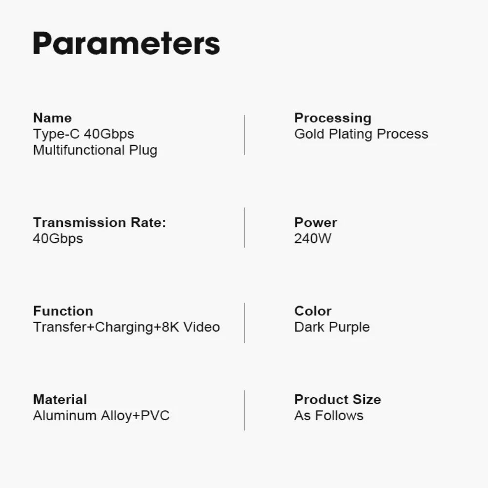 PD240W USB4.0 Type C to USB C Fast Charging Adapter Converter 40Gbps Data Sync Connector 8K@60Hz USB C OTG Adapter for MacBook