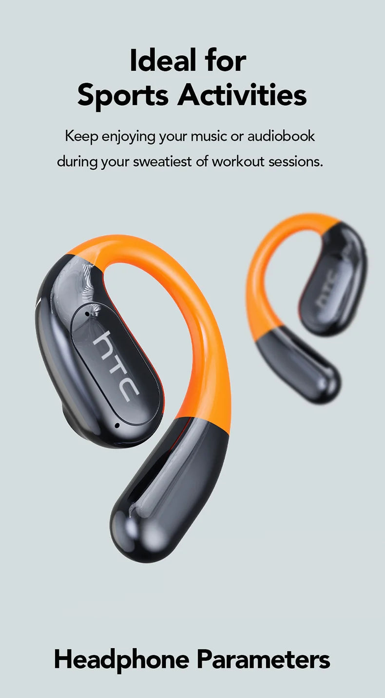 HTC NE27 Wireless Headphones Bluetooth 5.4 AI Translator Earbuds Glowing Earhook Upgraded LCD Touchscreen ENC Noise Reduction