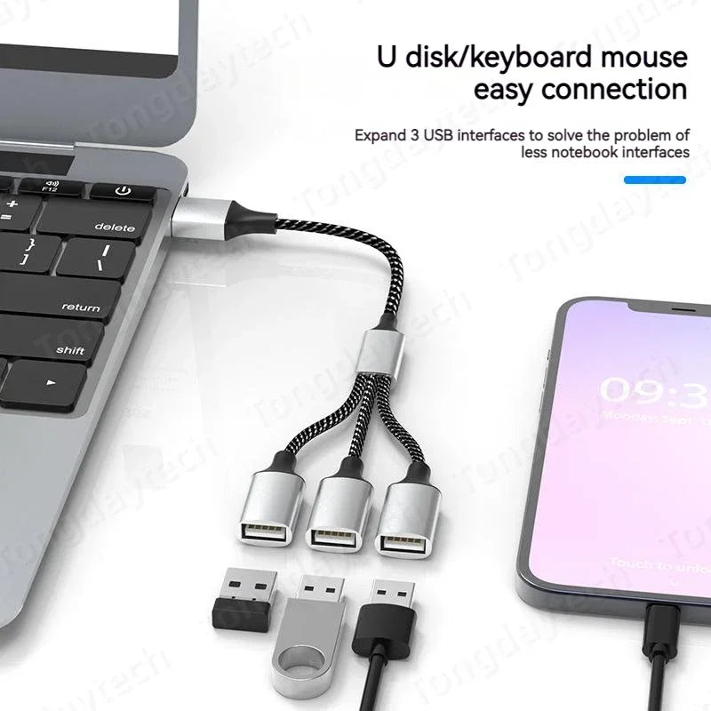 4-Port Type C USB Hub Fast Data Transmission OTG Adapter Multi Device Extension for Computer Laptop