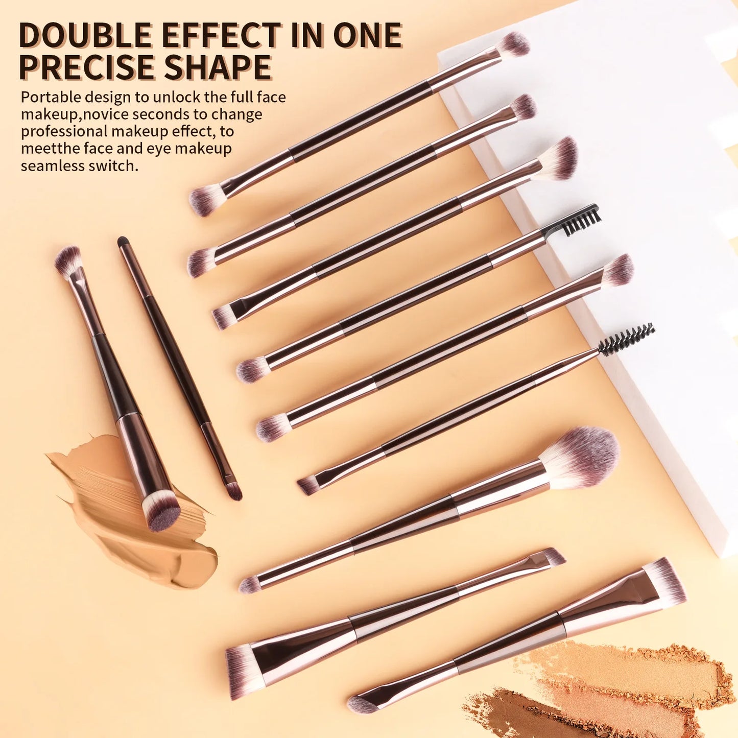 11 full set of eye makeup brushes, double-head design, eyeshadow brush, smudge brush, eyebrow brush, full set of beauty tools