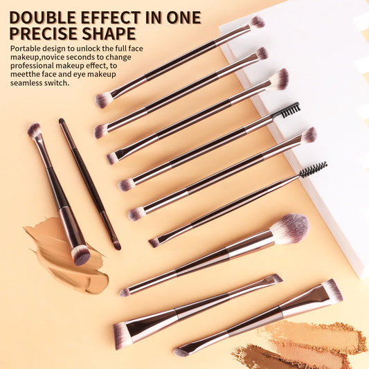 11 full set of eye makeup brushes, double-head design, eyeshadow brush, smudge brush, eyebrow brush, full set of beauty tools