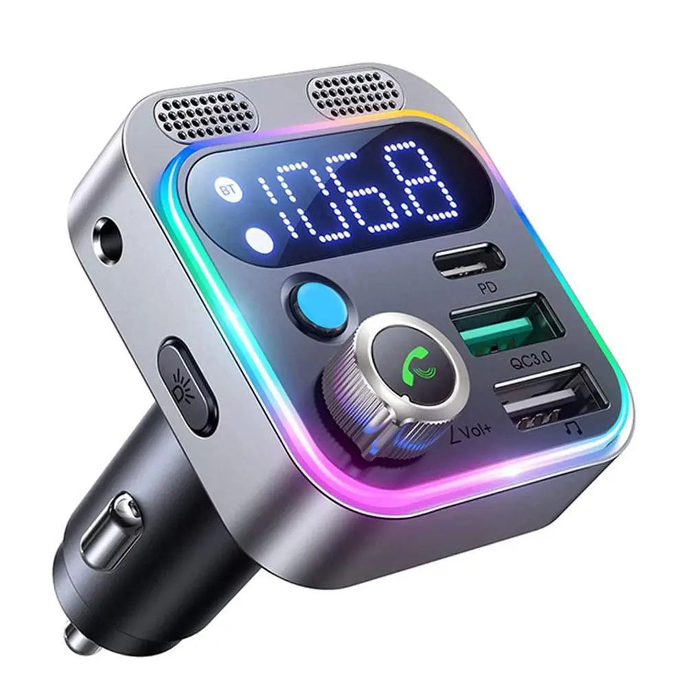 LED Bluetooth 5.0 FM Transmitter With Strong Dual Mics And Deep Bass Sound For Car 48W PD&QC3.0 Car Charger Adapter
