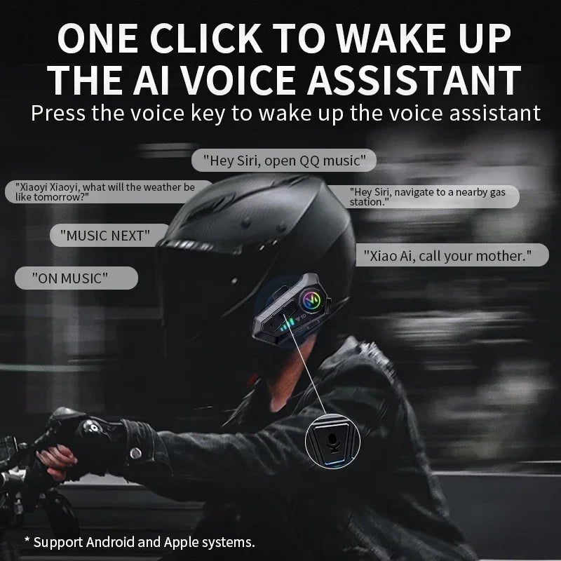 Y10 Motorcycle Helmet Headset Stereo Voice Control Bluetooth 5.3 Hands Free Call IPX6 Waterproof 1000mAh With Ambient Light