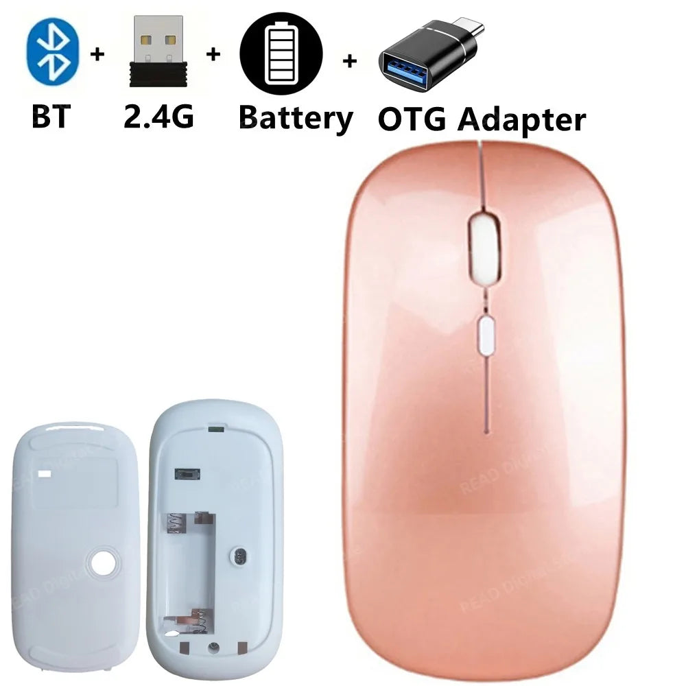 Wireless Mouse Slim Bluetooth-compatible 2.4G Computer Mice Portable Rechargeable/Battery Cordless Mouse for iPad Laptop Desktop
