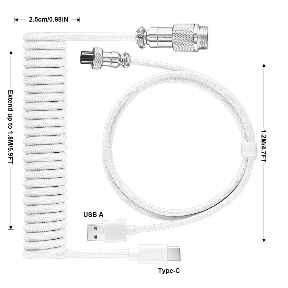 Mechanical Keyboard Coiled Cable Detachable USB C Aviator Connector Coiling Cable Desktop Computer Gaming Keyboard Accessories
