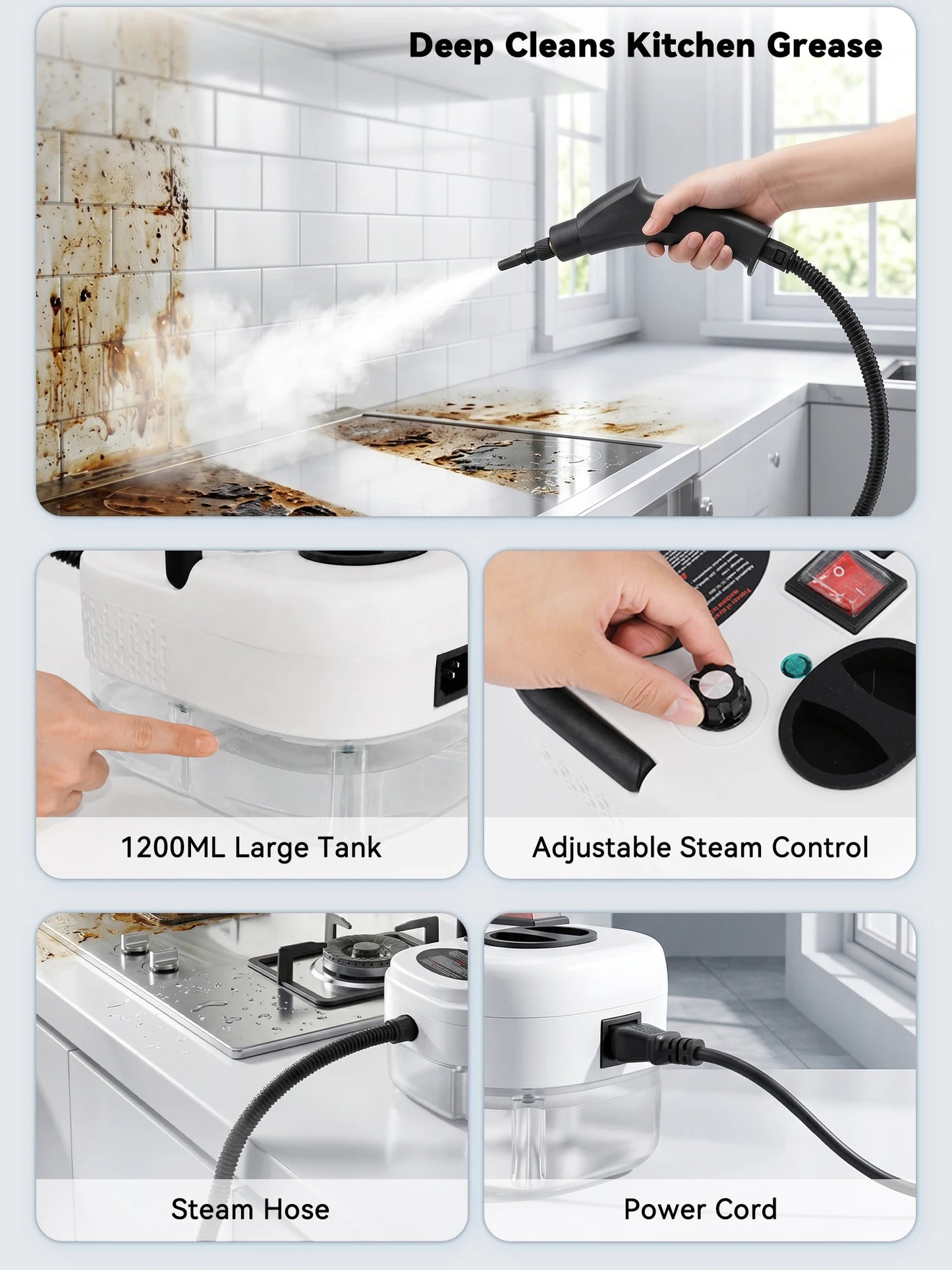 2500W High Temperature Steam Cleaner 110V Portable Handheld Steam Cleaning Machine With Multiple Accessories US Plug
