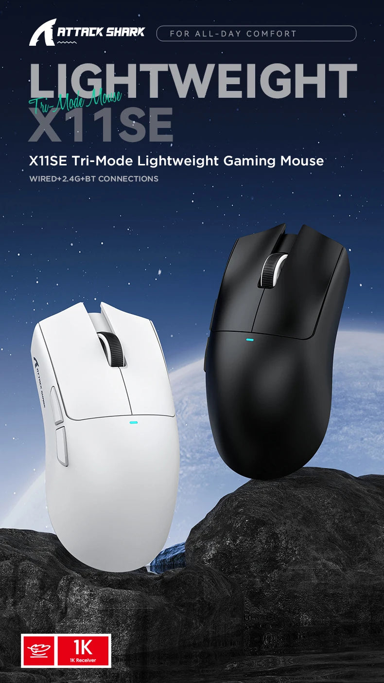Attack Shark X11  X11SE Wireless Gaming Mouse 3-Mode , PAW3311, 22000DPI, 400IPS, PC Gaming Mouse