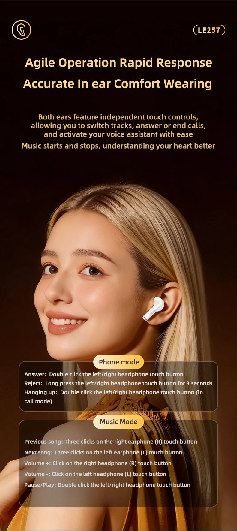 Lenovo LE257 TWS Wireless Bluetooth 6.0 Headphones HiFi Sound ENC Call Noise Reduction Earphone Gaming Sports Headset With Mic