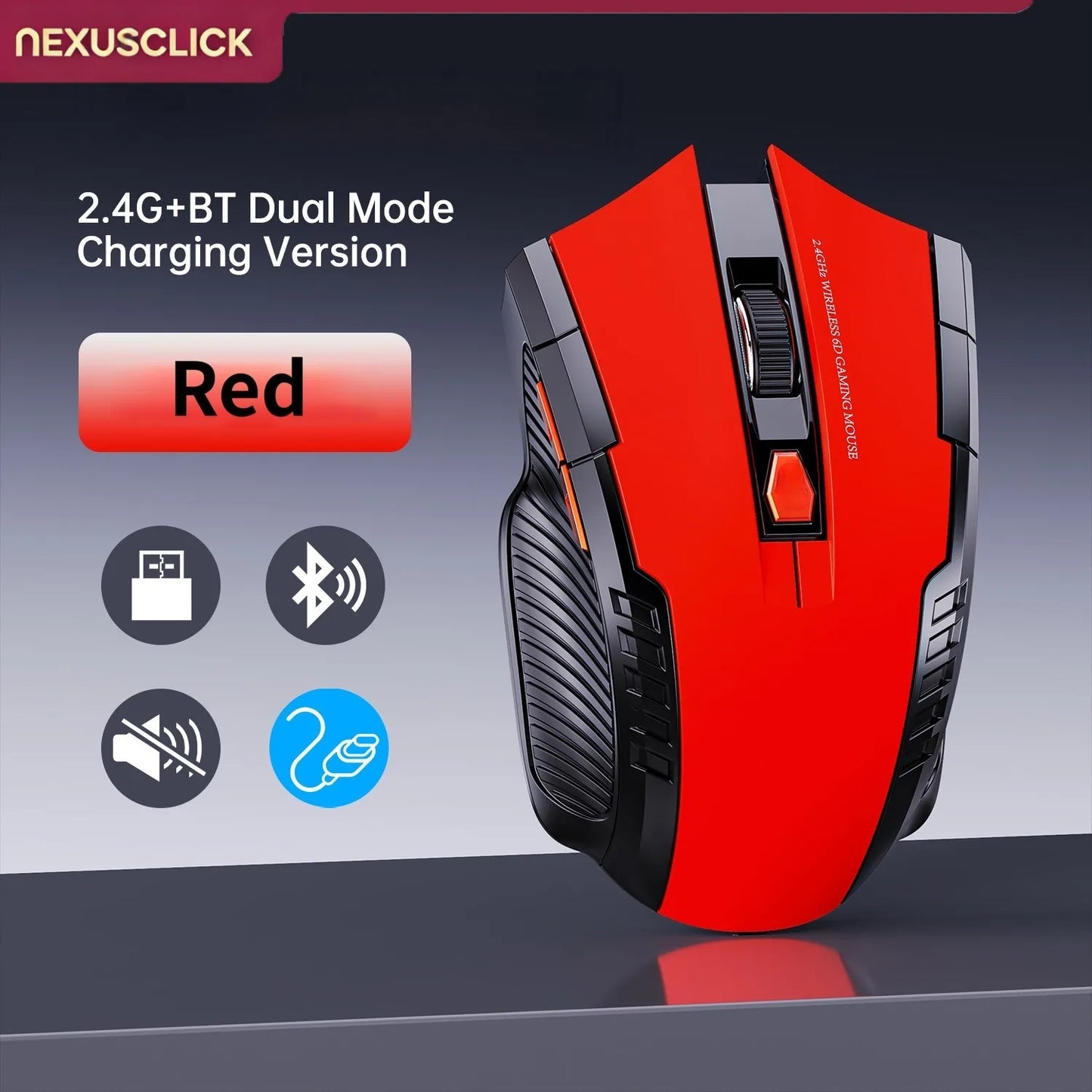 NEXUSCLICK Wireless Optoelectronic Mouse,1600DPI 6 Silent clicks New Game&Craft Gift Mice in Stock USB Receiver for Office Gamer