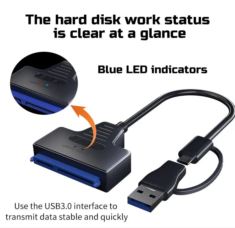 USB 3.0 to SATA Cable for 3.5/2.5 Inch SSD HDD SATA III Hard Drive Disk with 12V/2A Power Adapter