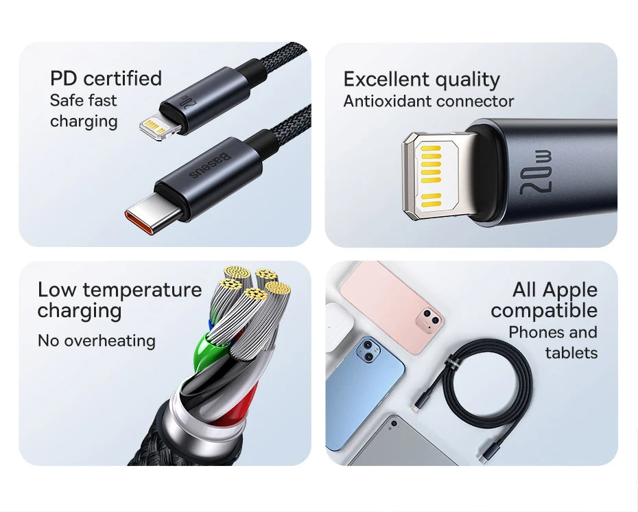 Baseus USB Cable For iPhone 13 12 11 pro max iPhone USB Cable Fast Charging For iPhone X XR 8 USB Type C to lightning Cable