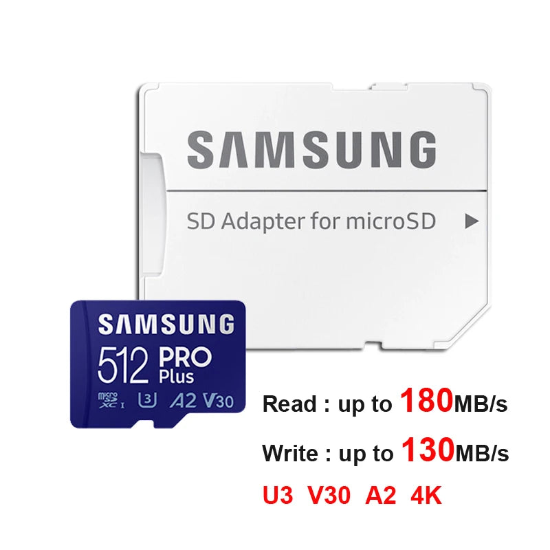 SAMSUNG EVO/PRO Plus Memory Card 64G A1 Micro SD Card 128G 256G 512G U3 A2 V30 Drive Recorder Monitor Camera Dedicated TF Card