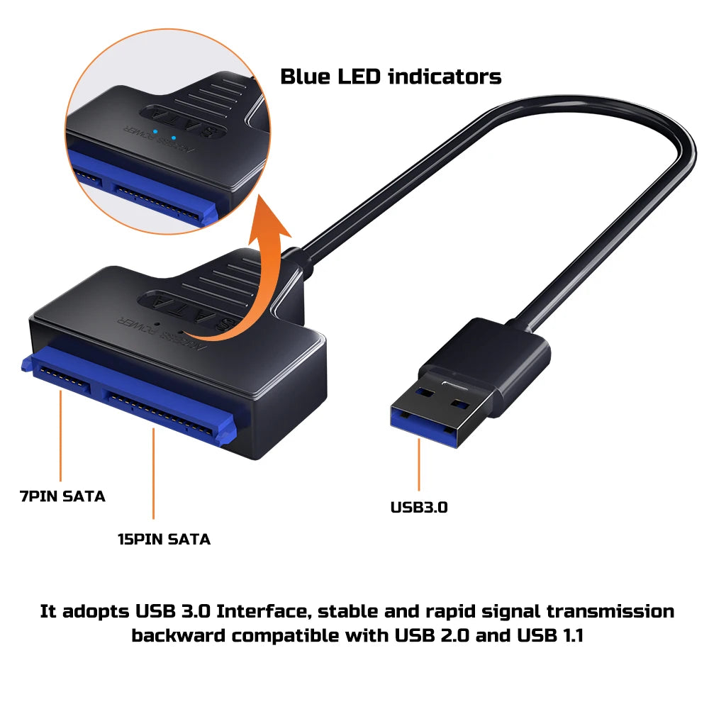 USB 3.0 to SATA Cable for 3.5/2.5 Inch SSD HDD SATA III Hard Drive Disk with 12V/2A Power Adapter