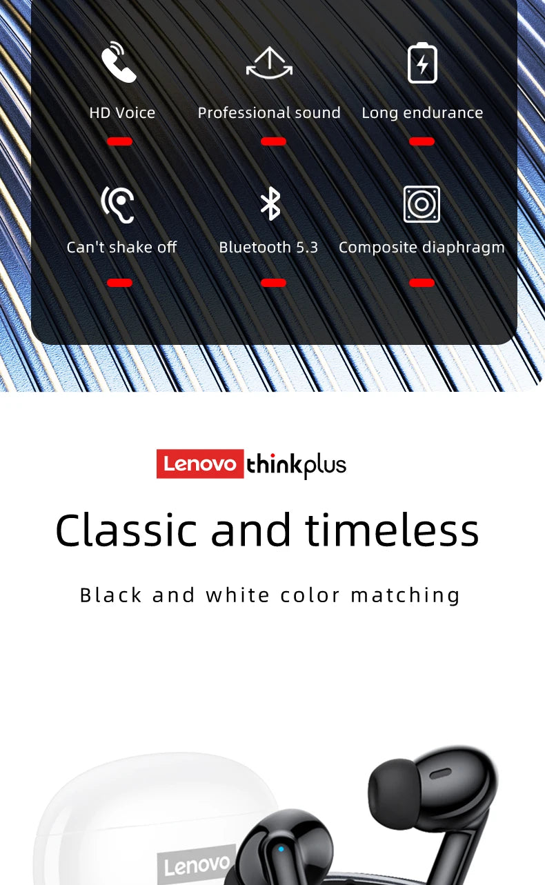 Lenovo Thinkplus XT88 in Ear Bluetooth Earphones with Dual Microphones, Stereo Noise Reduction, Bass HIFI Touch Earbuds