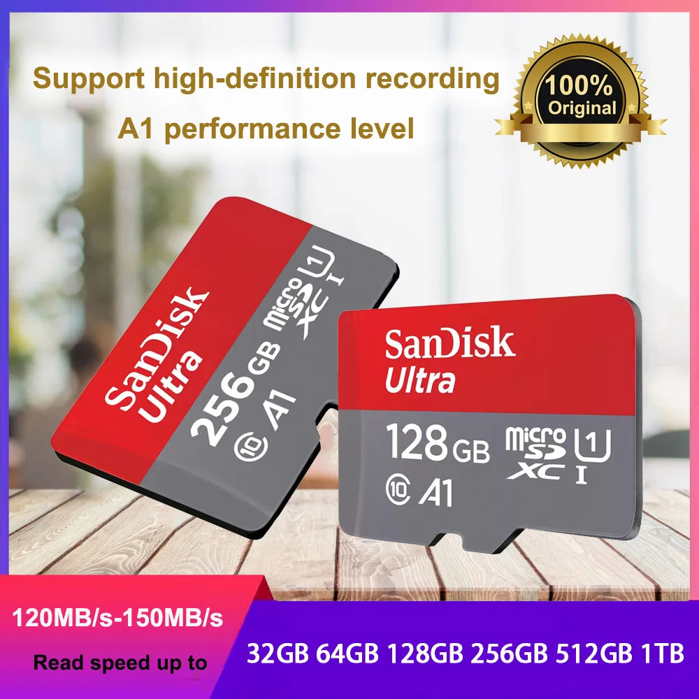 SanDisk Ultra MicroSD Card 32GB MicroSDHC A1 UHS-I Class10 64GB 128GB 256GB 512GB 1TB MicroSDXC Perfect for Full HD Video