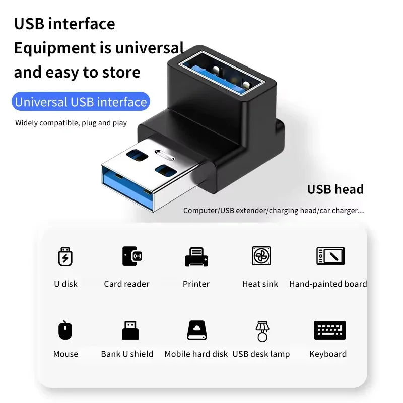 90 Right Angle USB 3.0 Extension Adapter Upward Elbow 10Gbps USB Connector for PC Male To Female Extension Plug Converter