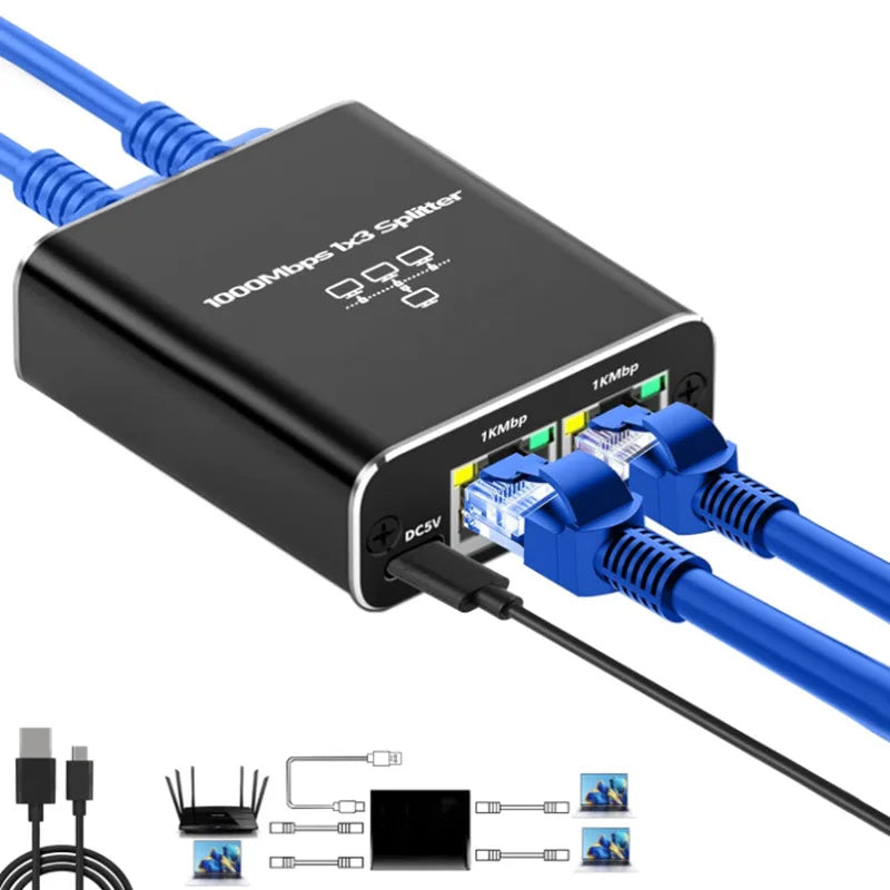 RJ45 Splitter 1 in 2/3/4 Out Network  1000Mbps RJ45 Adapter Gigabit Converter Internet Ethernet 8P8C Extender Plug Extension