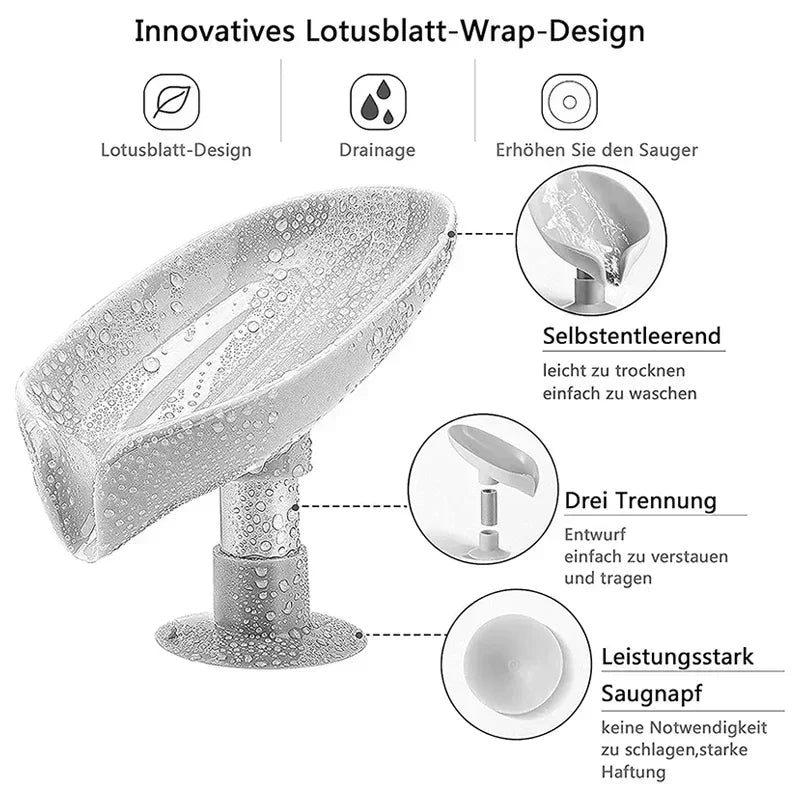Portable Anti-slip Soap Holder Leaf Shape Bathroom Shower Soap Dish Kitchen Drain Sink Sponge Storage Rack Suction Cup Tray